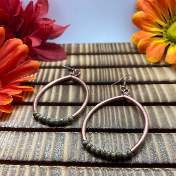 Copper Wire Wrapped Beaded Earrings - Picture 3 of 5